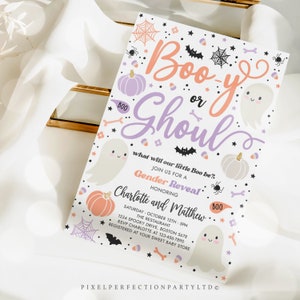 Editable Halloween Gender Reveal Invitation Little Boo Ghost Gender Reveal Boo-y or Ghoul Gender Reveal Halloween Reveal Instant Download V3