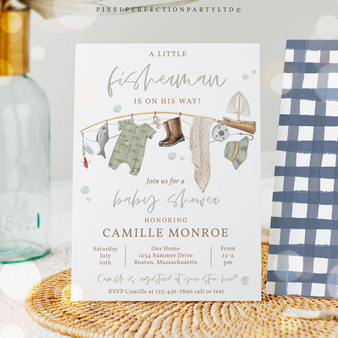 Editable Fishing Baby Shower Invitation A Little Fisherman is on the ...