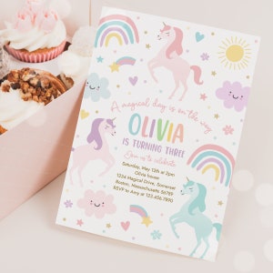 Editable Unicorn Birthday Invitation Magical Pastel Rainbow Unicorn Birthday Party Whimsical Fairytale Unicorn Party Instant Download UY6 image 2