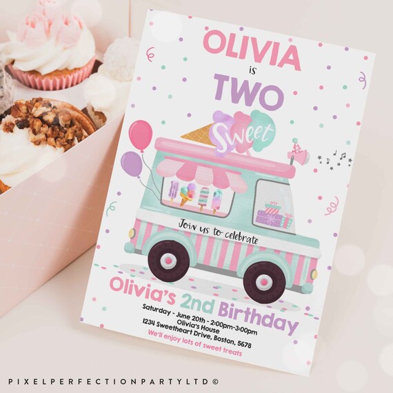 Editable Ice Cream Truck Birthday Invitation Ice Cream Two Sweet 2nd Birthday Party Invitation Two Sweet Ice Cream Party Instant Download YU Il_570xn