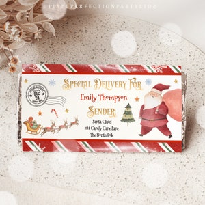 EDITABLE Personalized Candy Bar From Santa Claus Gift From Santa Holiday Candy Bar Wrapper Christmas Eve Box Printable Instant Download LE