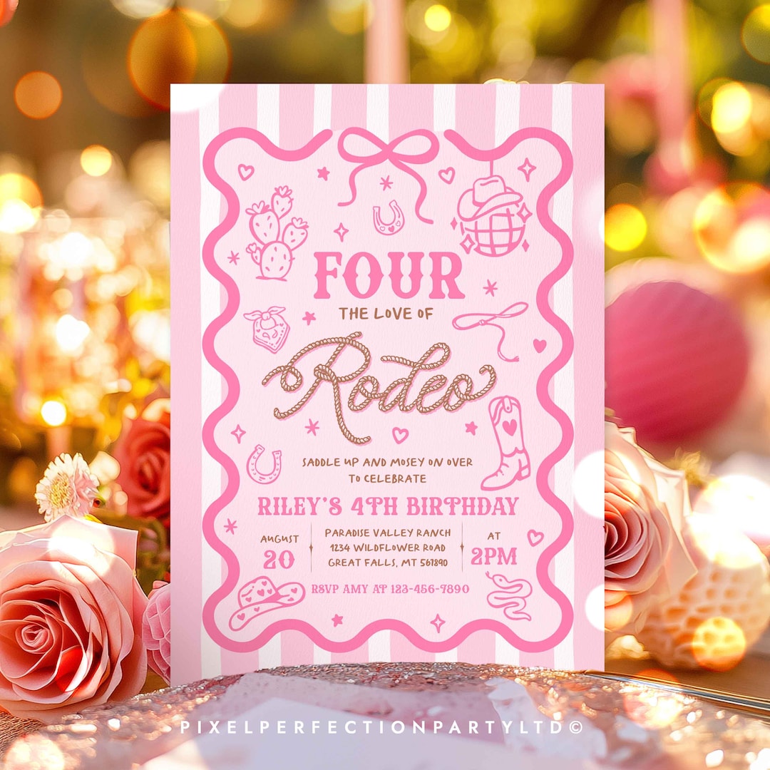 Editable Four the Love of Rodeo Invitation, Cowgirl 4th Birthday Invite ...