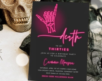 Editable Death To My Twenties 30th Birthday Party Invitation RIP To My 20s Party Neon Halloween Farewell Youth Party Instant Download F5O