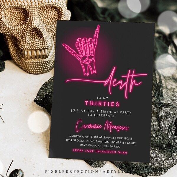 Editable Death To My Twenties 30th Birthday Party Invitation RIP To My 20s Party Neon Halloween Farewell Youth Party Instant Download F5O