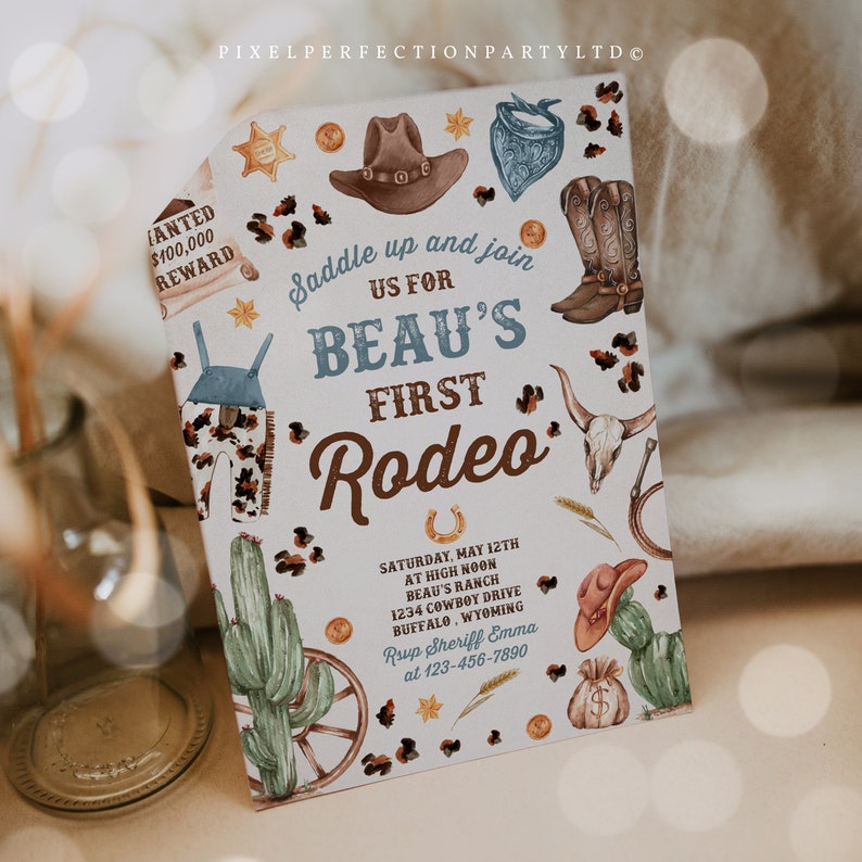 Editable Cowboy Birthday Party Invitation Wild West Cowboy 1st Etsy