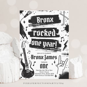 Editable Rock and Roll 1st Birthday Party Rocked One Year 1st Birthday Punk Rock Birthday Party One Rocks 1st Birthday Instant Download R5
