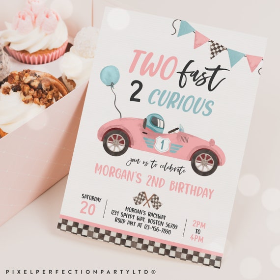 Editable Two Fast Birthday Invitation Two Fast Girl Pink Race Car 2nd Birthday Party Two Fast 2 Curious Race Car Party Instant Download TY5 Il_570xn