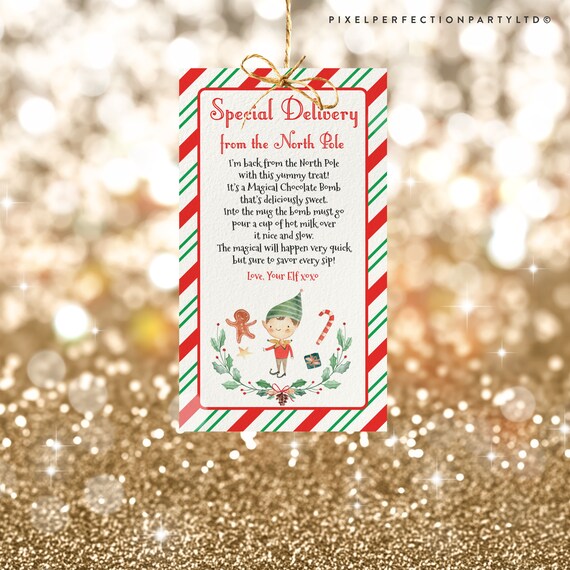 Elf Hot Chocolate Bomb Tag Elf Arrival Hot Chocolate Bomb Gift Tag Instruction North Pole Hot Cocoa Bomb Printable Tag Instant Download LE Il_570xn