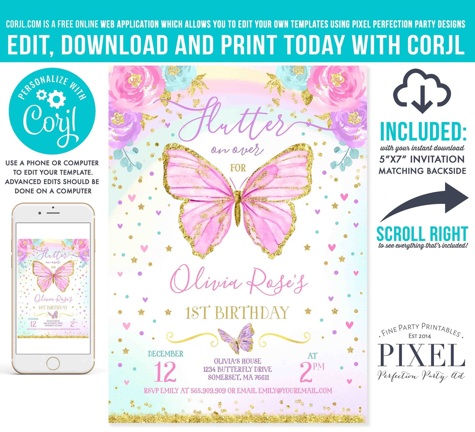 Butterfly Birthday Invitation Butterfly Invitation Whimsical Etsy