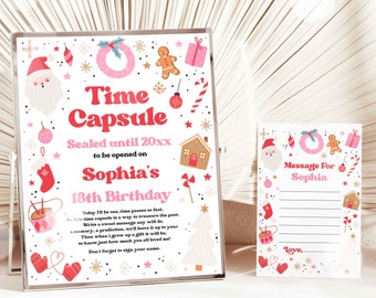 Editable Christmas Birthday Party Time Capsule Oh What Fun Christmas Birthday Party Red & Pink Girl Christmas Party Instant Download HHY