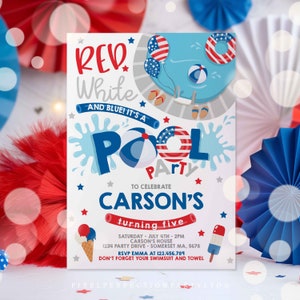 Editable 4th Of July Pool Party Birthday Invitation 4th of July Summer Pool Party Invite Pool BBQ Birthday Invitation Instant Download 7k