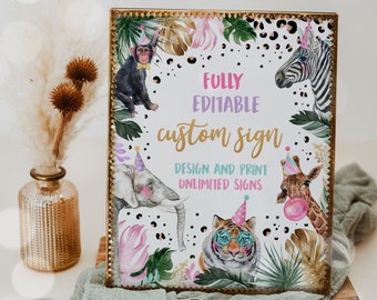 Safari Party Animals Fully Editable Custom Sign Safari Animal Party Decorations Make Multiple Signs Safari Animals Party Instant Download DL