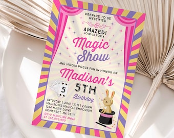 Girl Magician Invitation Magician Birthday Invitation Magic Show Party Magic Show Birthday Magician Party Instant Download Editable PDF K1