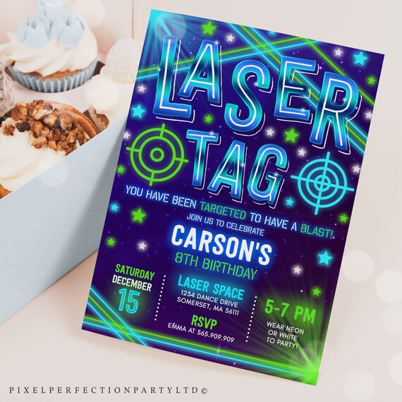 Editable Laser Tag Invitation Neon Laser Tag Birthday Invitation Glow Laser Tag Birthday Party Boy Neon Glow Laser Party Instant Download LT Il_570xn