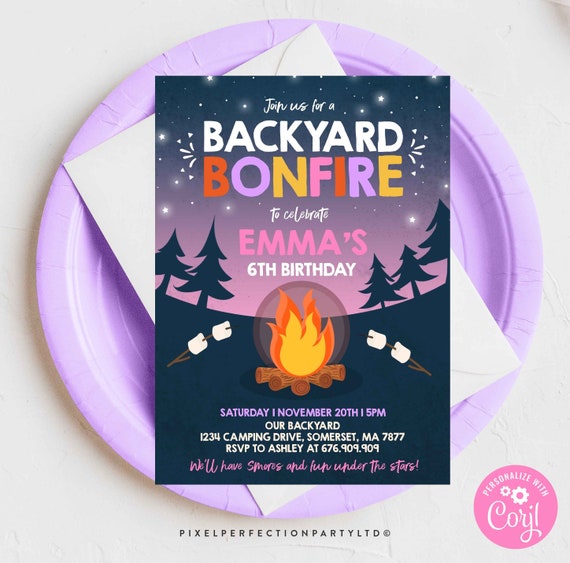 Boy Girl Backyard Bonfire Campfire Camping Editable Invite /& Evite Instant Download Digital File Smore Birthday Party Invitation Template