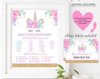 What Is Your Unicorn Name Game Unicorn Party Game Unicorn Party Magical Unicorn Birthday Unicorn Party Game Instant File Unicorn Game 2G