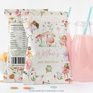 Editable Fairy Birthday Party Chip Bags Whimsical Enchanted Magical Floral Fairy Princess Party Chip Bag Favors Instant Download SF