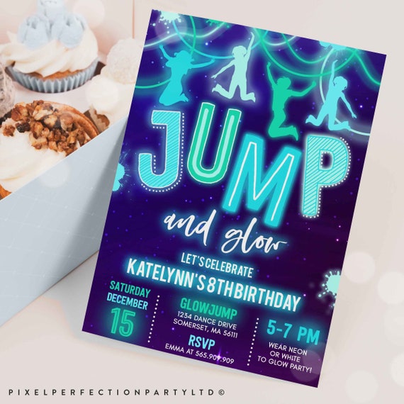 Editable Glow Jump Invitation Neon Jump Birthday Invite Jump And Glow ...