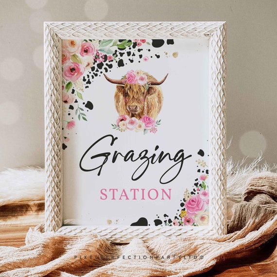 Grazing Station Birthday Party Sign Holy Cow Pink Floral Etsy