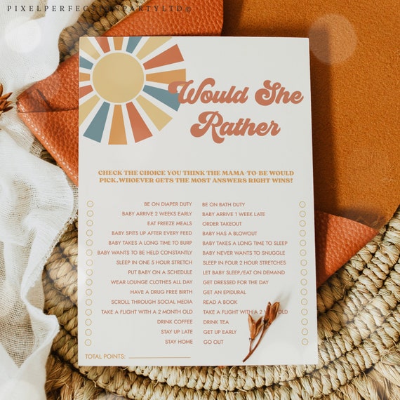 Editable Sunshine Baby Shower Would She Rather Game Here Come The Son Baby Shower Retro Blue Yellow Sunshine Shower Instant Download 8R Il_570xn
