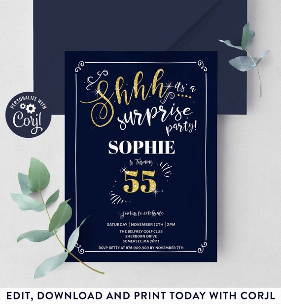 55th Surprise Birthday Invitation Chalkboard Vintage 55th | Etsy