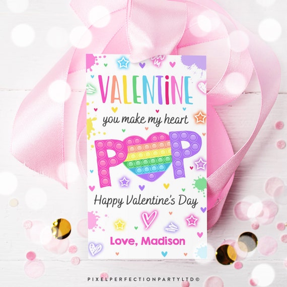 Editable Valentine's Day Pop It Gift Tag You Make My Heart Pop Rainbow Bubble Popper Fidget Toy Valentine Classroom Tag Instant Download VL Il_570xn