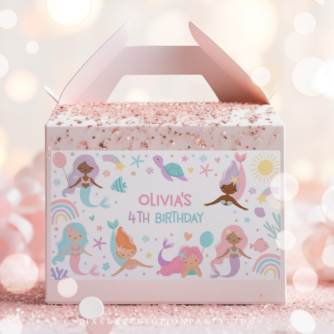 Editable Mermaid Birthday Party Gable Box Label Oneder the Sea Two the ...
