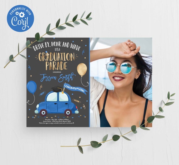 Editable Drive By Graduation Parade Invitation Drive Through Graduation Party Blue Graduate Quarantine Class Of 2020 Instant Download GP Il_570xn
