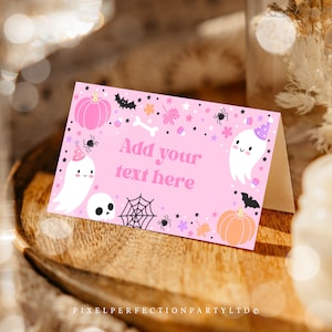 Editable Pink Halloween Ghost Birthday Party Food Labels Ghost Spooky One Two Spooky Spooktacular Halloween Birthday Instant Download F4