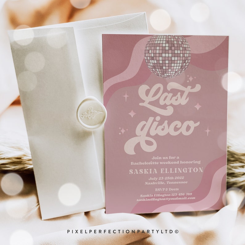 Editable Last Disco Retro Bachelorette Weekend Invitation And Itinerary Last Disco Groovy Retro 70s Bachelorette Invite Instant Download DN image 4