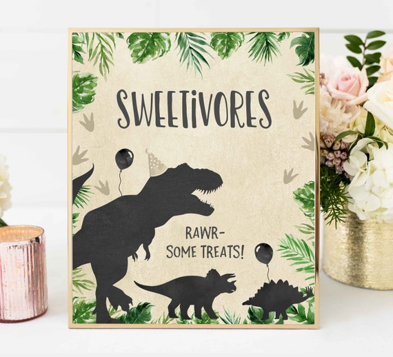 Sweetivores Sign Dinosaur Table Sign Jungle Dinosaur Party Sign T-Rex Birthday Food Station Dinosaur Birthday Instant Download Sign 15 Il_570xn