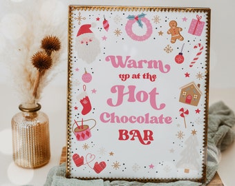 Christmas Birthday Party Hot Chocolate Bar Sign Oh What Fun Christmas Birthday Red And Pink Girl Christmas Party Decor Instant Download HHY