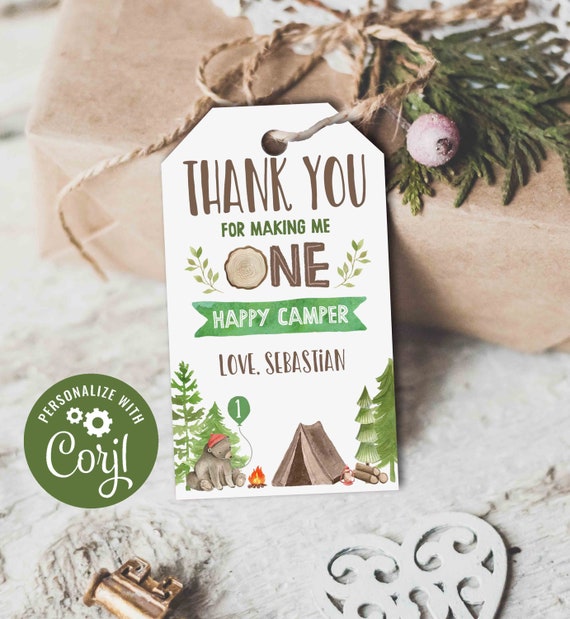 One Happy Camper Birthday Favor Tag Camping 1st Birthday Gift Tag
