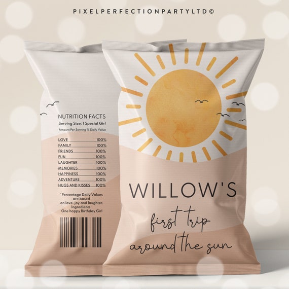 Editable Boho Sunshine 1st Birthday Party Chip Bag Label 1st Trip Around The Sun Abstract Desert Landscape Birthday Instant Download GK Il_570xn