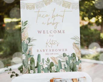 Editable Fiesta Baby Shower Welcome Sign Taco 'Bout A Baby Boho Tropical Pampas Grass Gender Neutral Baby Shower Decor Instant Download AE