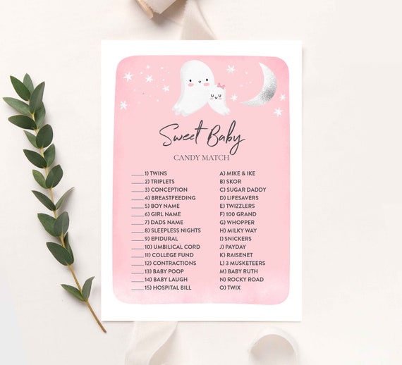 Little Boo Sweet Baby Candy Match Game Pink Ghost Sweet Baby Candy Match Game Halloween Pink Ghost Baby Shower Games Instant download B9 Il_570xn