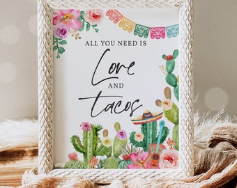 Todo lo que necesitas es amor y tacos Fiesta Party Sign Fiesta Party Decor Taco 'Bout A Party Fiesta Bridal Baby Shower Mexican Cactus Sign GE