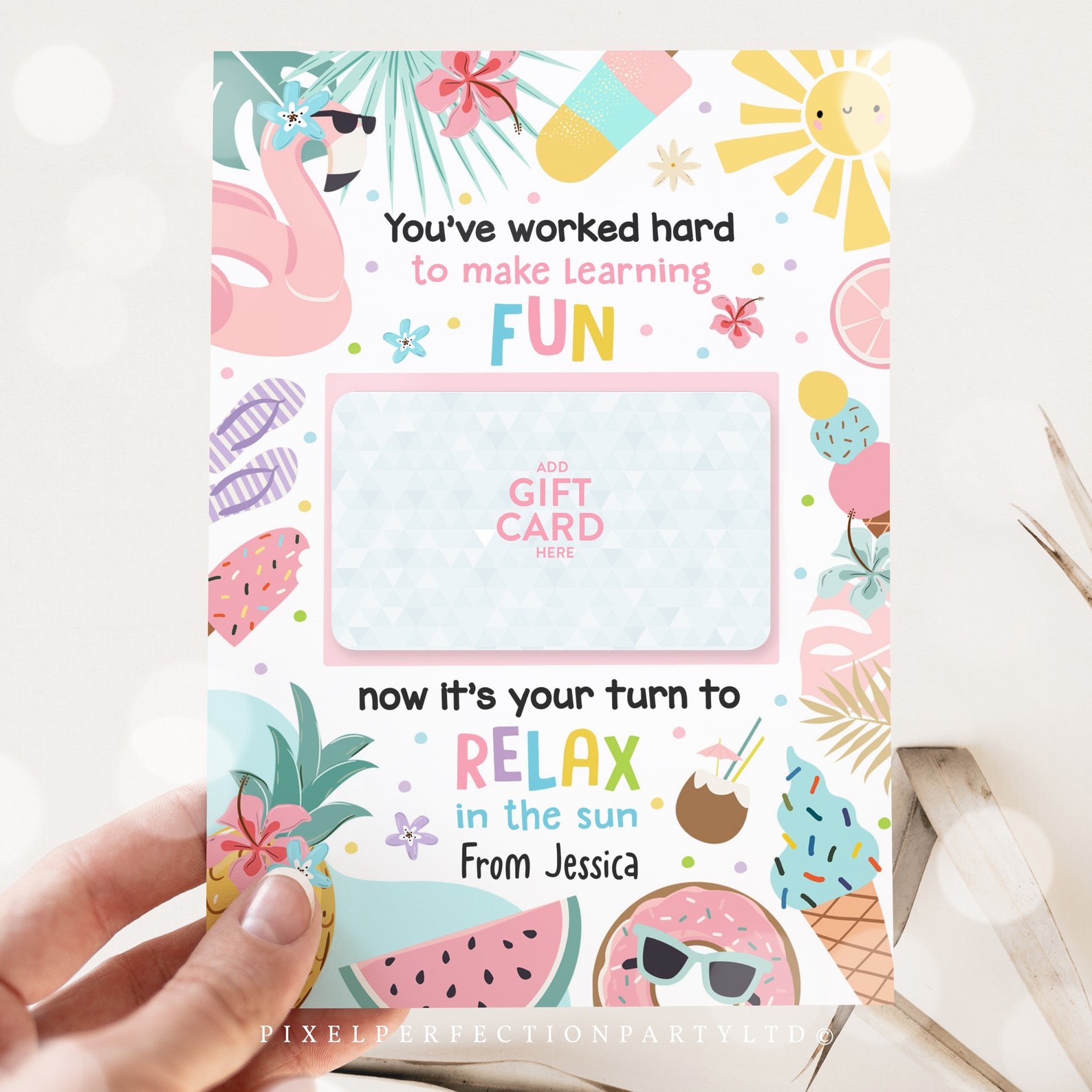 Editable Your Turn to Relax in the Sun Teacher Appreciation Gift Card ...
