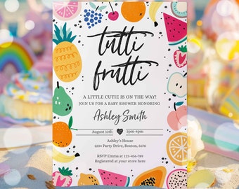 Editable Tutti Frutti Baby Shower Invitation Tutti Frutti A Little Cutie Baby Shower Tropical Summer Fruit Baby Shower Instant Download FY
