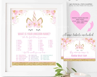 What Is Your Unicorn Name Game Unicorn Party Game Unicorn Party Magical Unicorn Birthday Unicorn Party Game Instant File Unicorn Game 4V