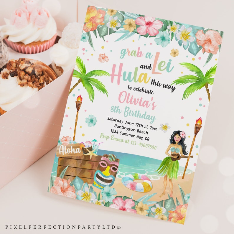 Editable Hawaiian Luau Birthday Invitation Tropical Luau Pool Etsy