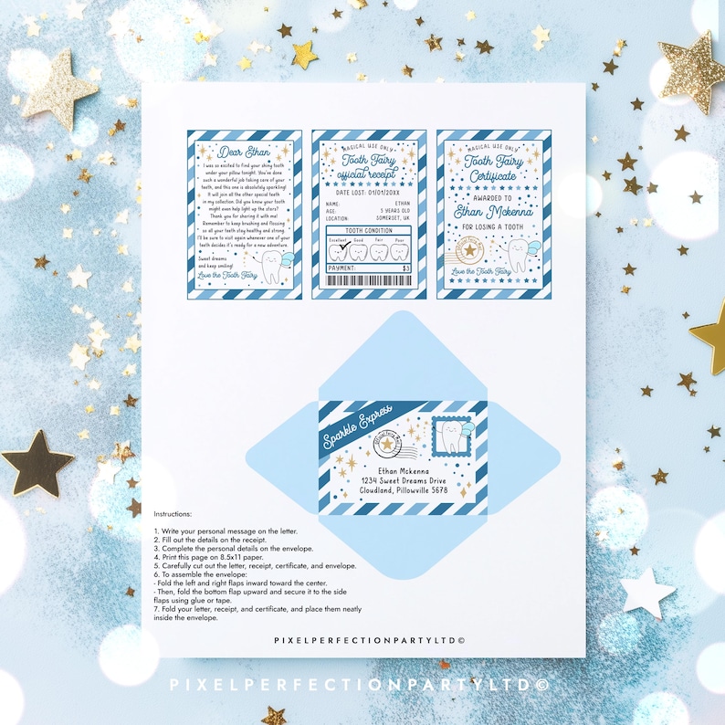 Editable Mini Tooth Fairy Letter Kit Blue Mini Tooth Fairy Letter Set ...
