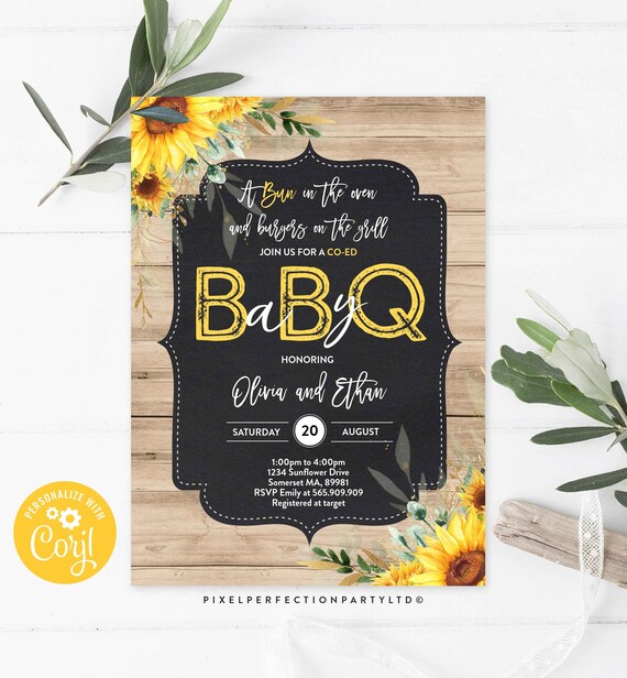 BBQ Baby Shower Invitation Baby Q Baby Shower Invitation Barbecue Baby Shower Sunflower Co-Ed Couples Baby Shower Instant Download Corjl 8P Il_570xn