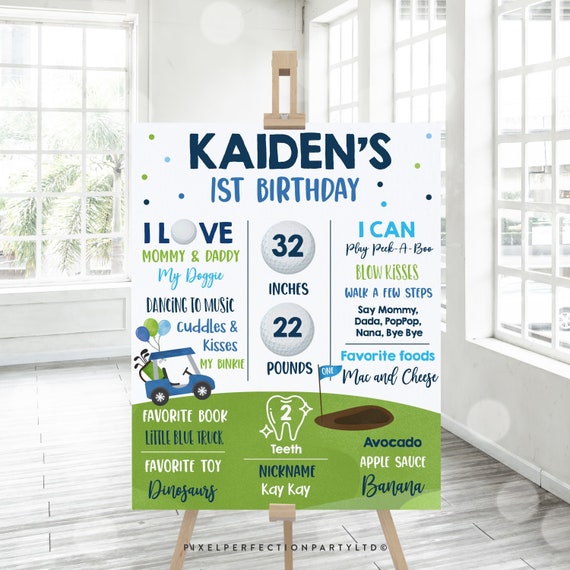 Editable Golf Birthday Milestone Sign Poster Hole In One Golf 1st Birthday Stats Sign Golfing Golf Par-tee Decorations Instant Download GM Il_570xn