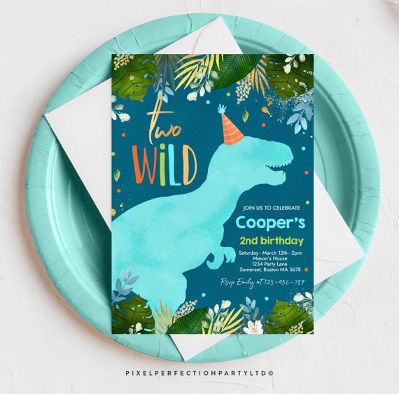 Editable Dinosaur Two Wild Birthday Invitation Dinosaur Two Wild 2nd Birthday Party T-Rex Party Dino-Mite Party Instant Download Editable SA Il_570xn