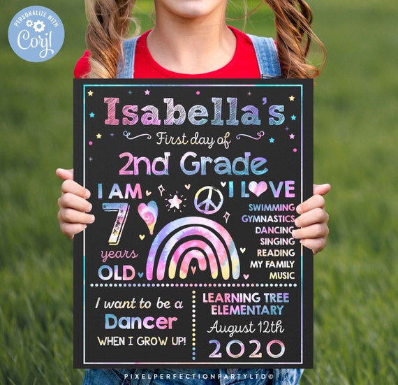 First Day of 2nd Grade Sign Tie Dye First Day of 2nd Grade Sign Chalkboard First Day Of School Sign Prop Instant Download Editable TD Il_570xn