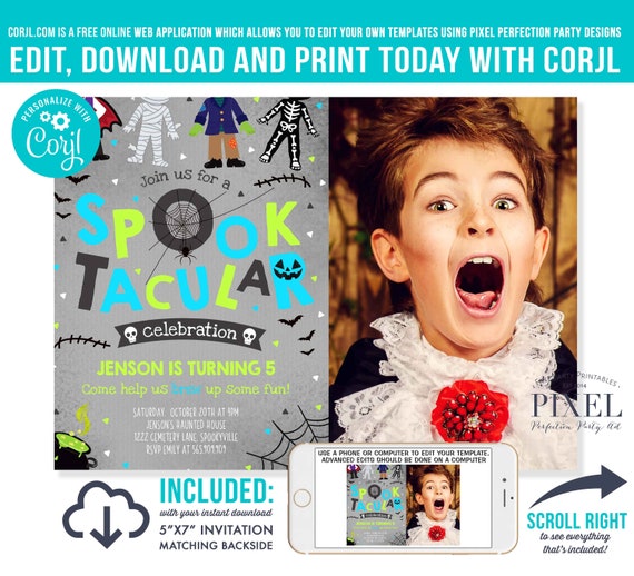Halloween Birthday Invitation Spooktacular Birthday Invitation Halloween Costume Party Invitation Instant Download Editable PDF File 18 Il_570xn