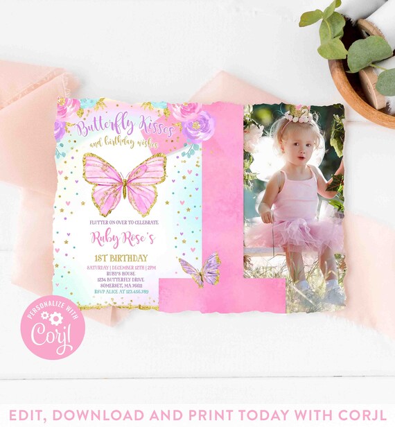 Butterfly Birthday Invitation Butterfly Invitation Whimsical Floral Butterfly Floral Butterfly Garden Instant Download Editable File BB Il_570xn