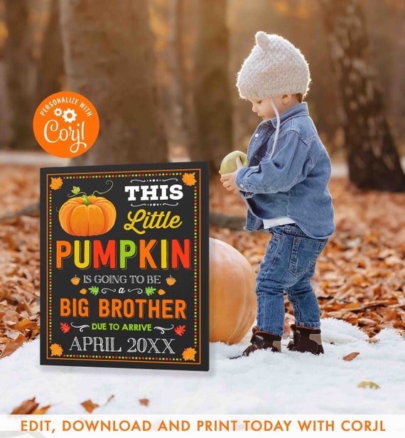 Pumpkin Big Brother Pregnancy Announcement Fall Big Brother Pregnancy Announcement Sibling Baby Announcement Instant Download Editable Corjl Il_570xn