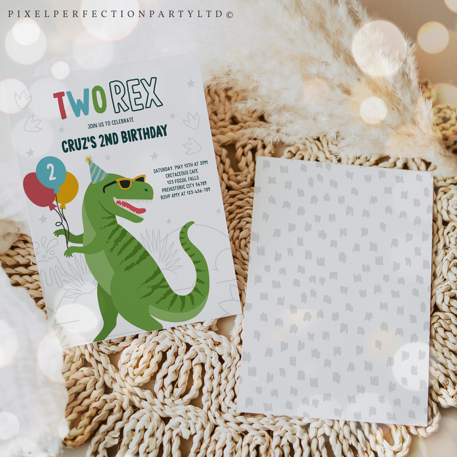 Editable Two Rex Dinosaur Birthday Party Invitation Boy T-rex Dinosaur ...